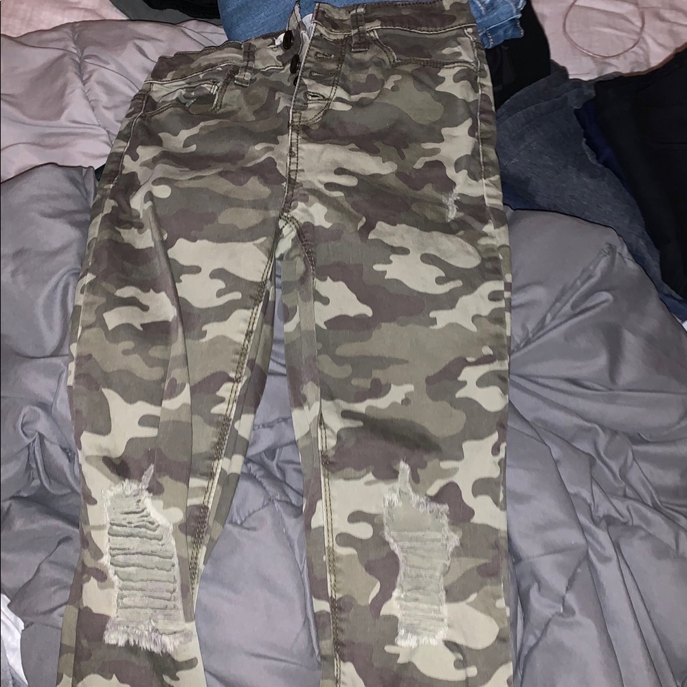 High rise army distressed jeans.
